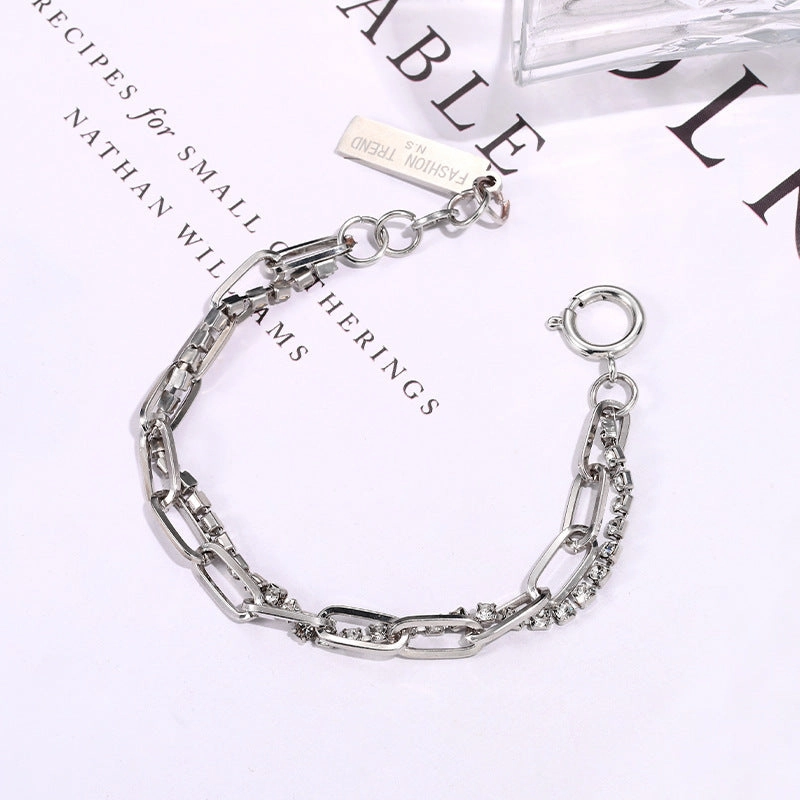 Wholesale Titanium Steel Non-fading Double Layer Diamond Bracelet