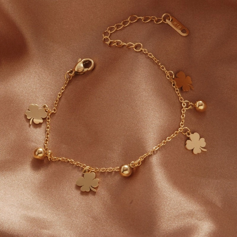 Wholesale Titanium Steel Non-fading Four-leaf Clover Ball Bead Bracelet