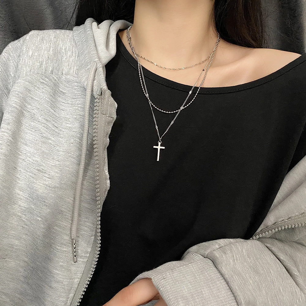 Wholesale Titanium Steel Non-fading Three-layer Cross Niche Cold Style High-grade Clavicle Chain