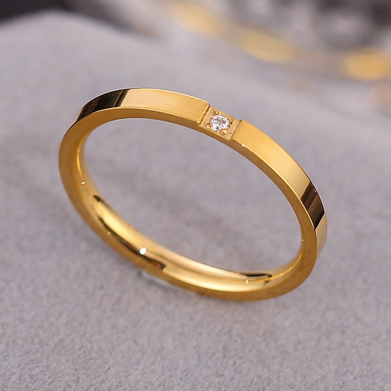 Wholesale Titanium Steel One Diamond Rose Gold Ring