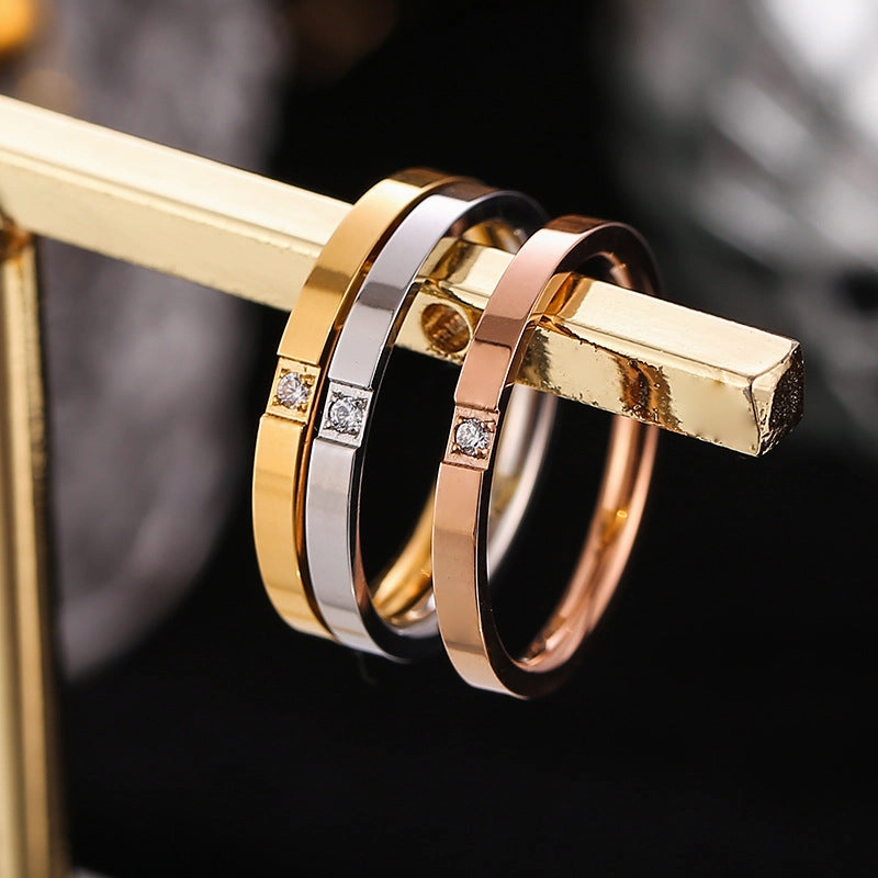 Wholesale Titanium Steel One Diamond Rose Gold Ring