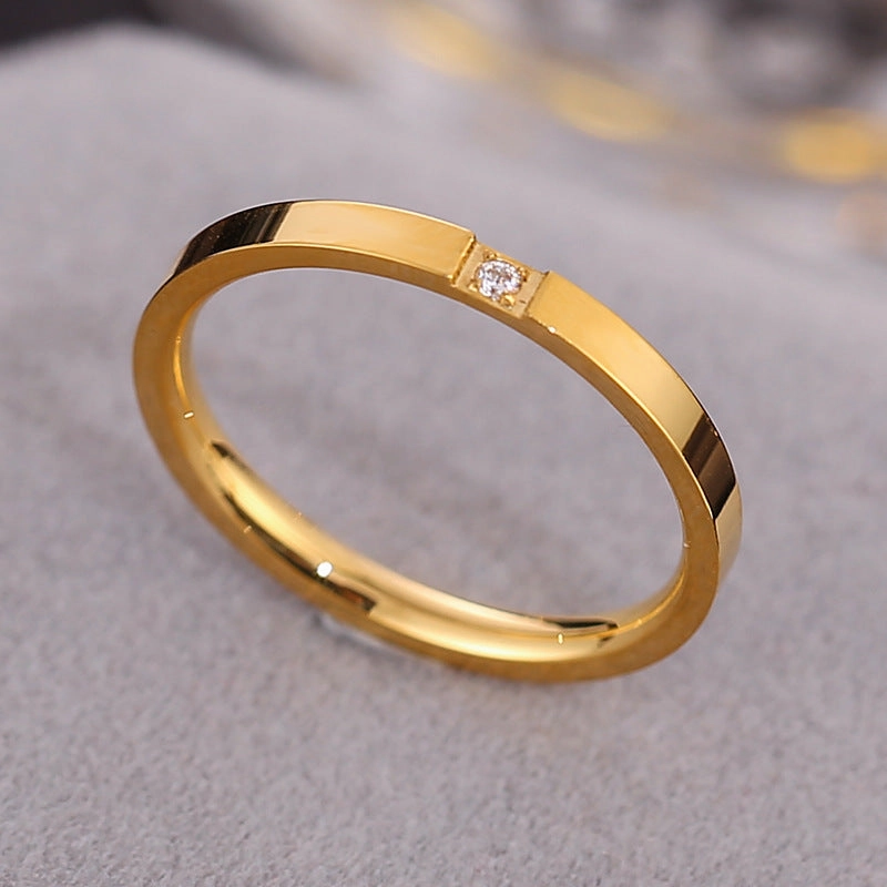 Wholesale Titanium Steel One Diamond Rose Gold Ring