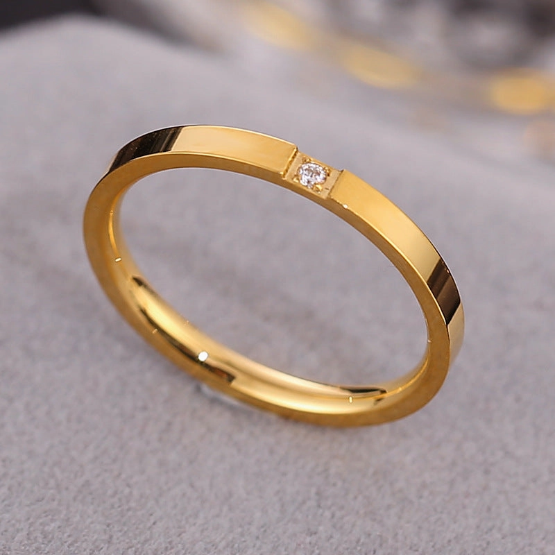 Wholesale Titanium Steel One Diamond Rose Gold Ring