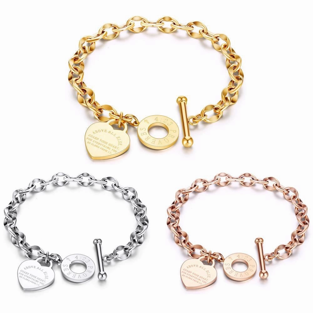Wholesale Titanium Steel OT Buckle Love Stainless Steel Heart Bracelet