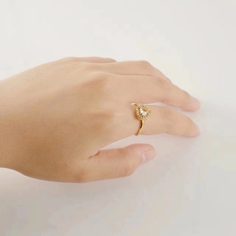 Wholesale Titanium Steel Plated 18K Gold Open Adjustable Zircon Ring