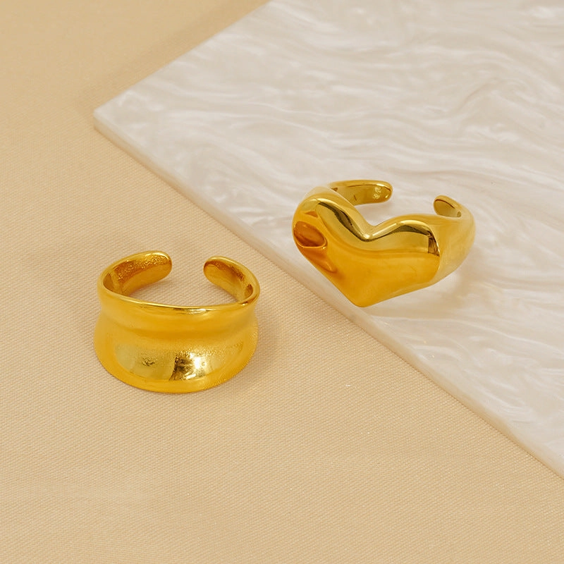 Wholesale Titanium steel ring for women, exaggerated love irregular smooth open ring for women