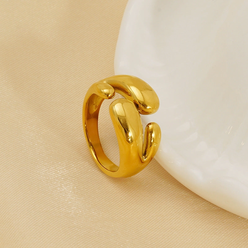 Wholesale Titanium steel ring for women, exaggerated love irregular smooth open ring for women