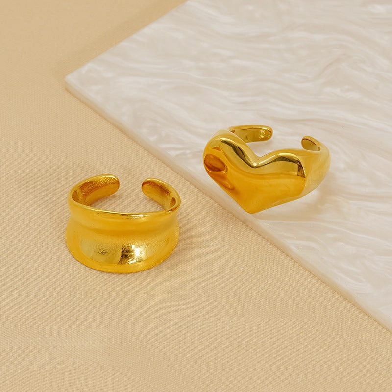 Wholesale Titanium steel ring for women, exaggerated love irregular smooth open ring for women