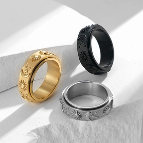 Wholesale Titanium Steel Ring Rotatable  Stress Relief Jewelry Star Moon Sun Design Fashion Accessory