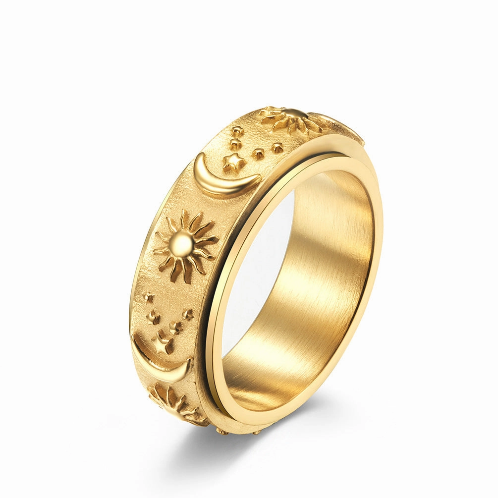 Wholesale Titanium Steel Ring Rotatable  Stress Relief Jewelry Star Moon Sun Design Fashion Accessory