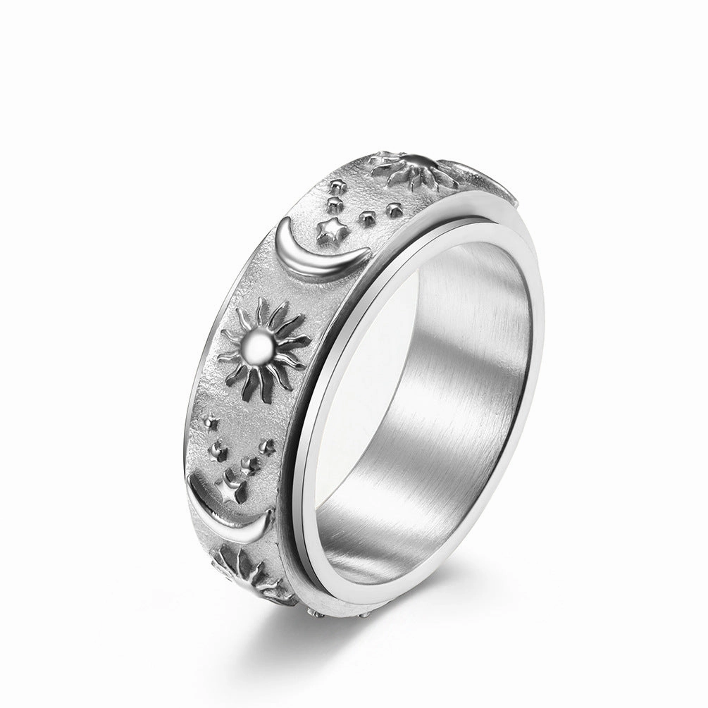 Wholesale Titanium Steel Ring Rotatable  Stress Relief Jewelry Star Moon Sun Design Fashion Accessory