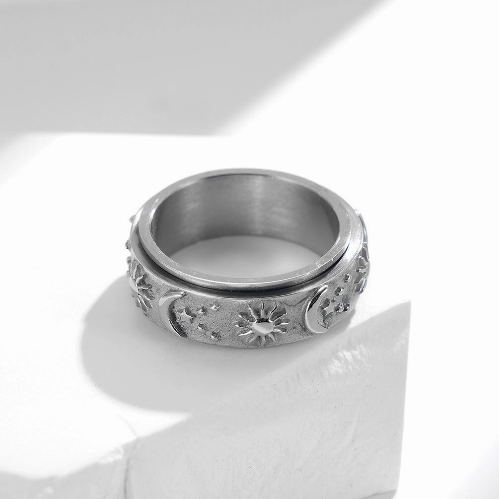 Wholesale Titanium Steel Ring Rotatable  Stress Relief Jewelry Star Moon Sun Design Fashion Accessory