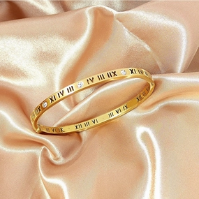 Wholesale Titanium Steel Roman Numeral Diamond Bangle