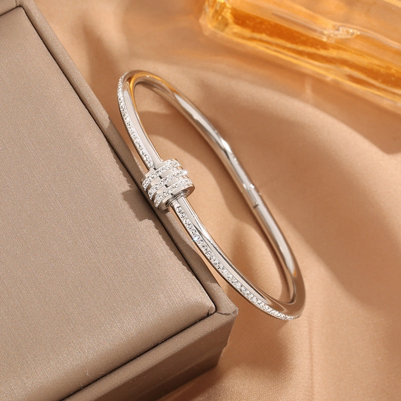 Wholesale Titanium Steel Rose Gold Inlaid Diamond Plated Non Fading Bracelets