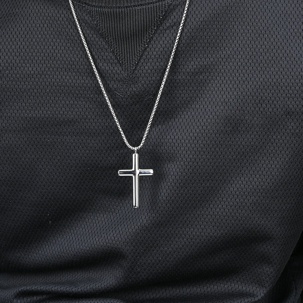 Wholesale Titanium Steel Simple Curved Cross Necklace