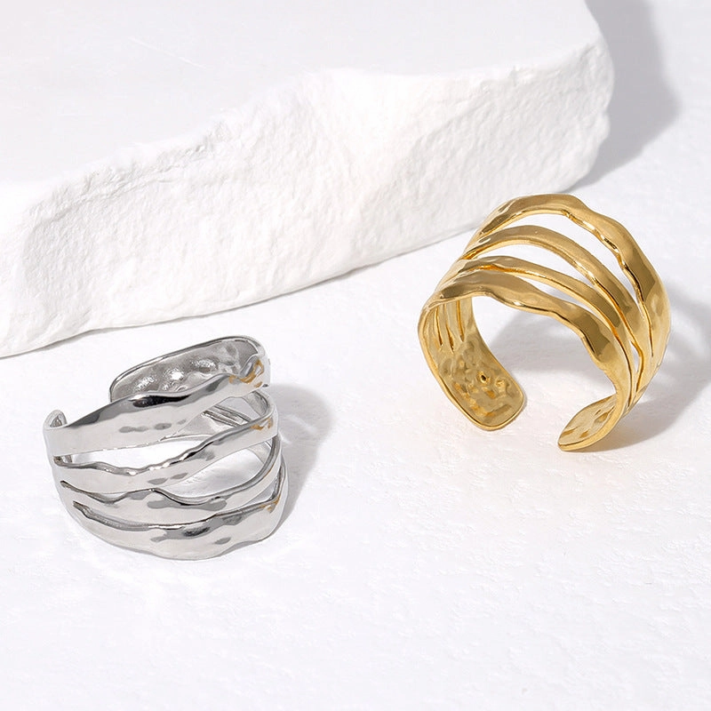 Wholesale Titanium Steel Simple Irregular 18K Gold Plated Open Ring