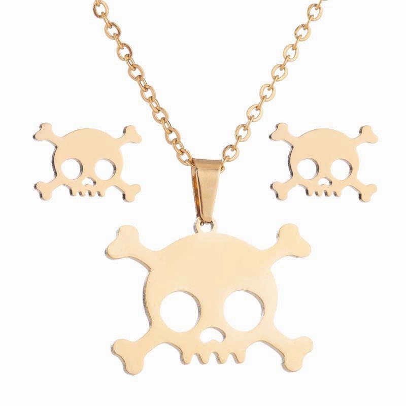 Wholesale Titanium Steel Skull Earring Necklace Three-piece Set