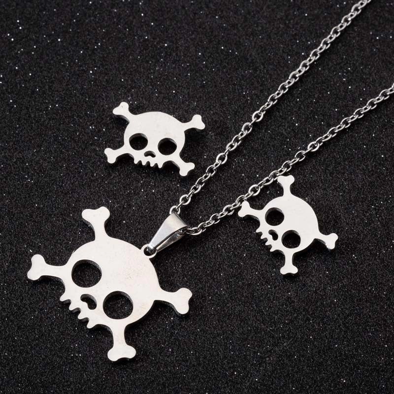 Wholesale Titanium Steel Skull Earring Necklace Three-piece Set