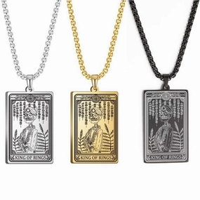 Wholesale Titanium Steel Square Tarot Card Series Ring King Stainless Steel Necklaces