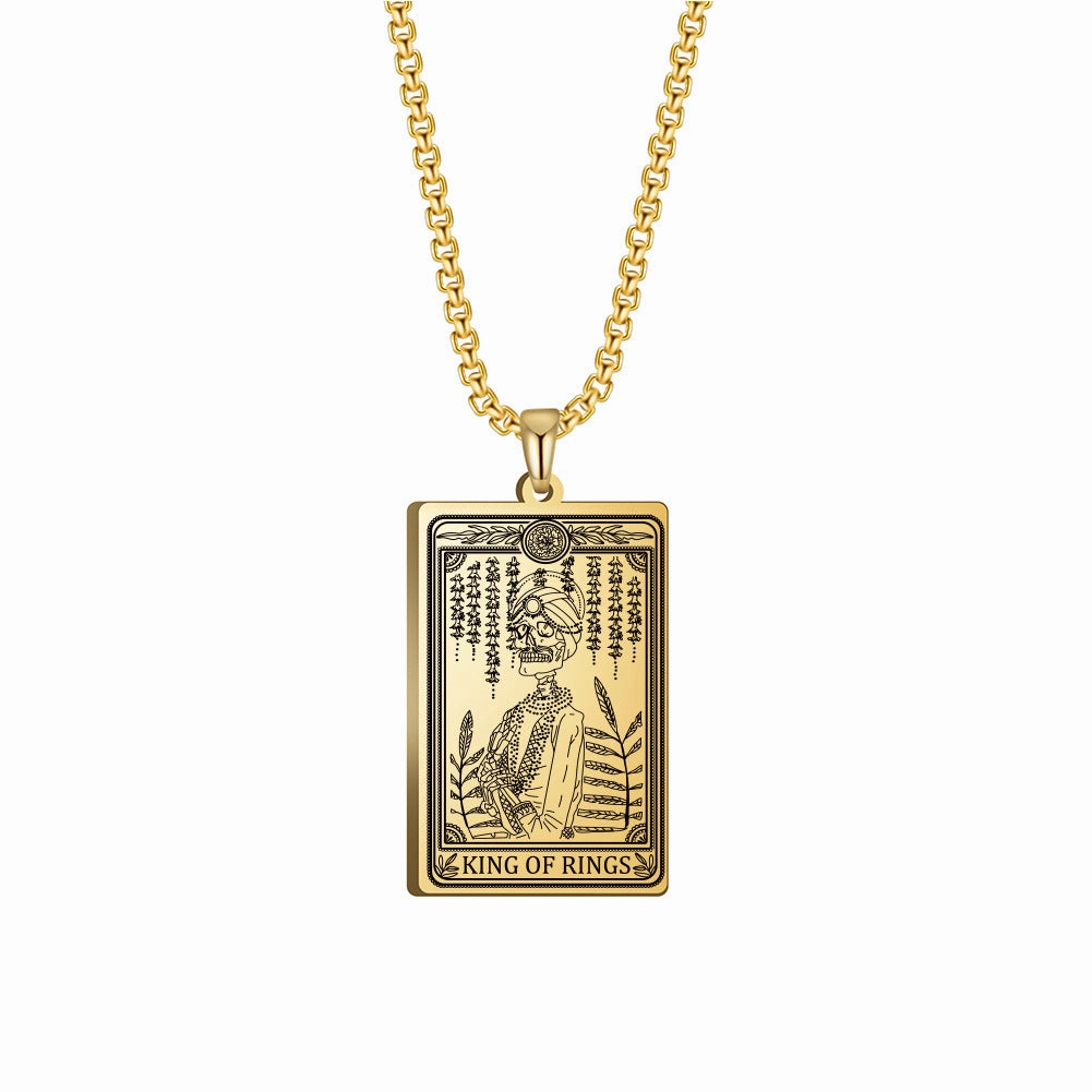 Wholesale Titanium Steel Square Tarot Card Series Ring King Stainless Steel Necklaces