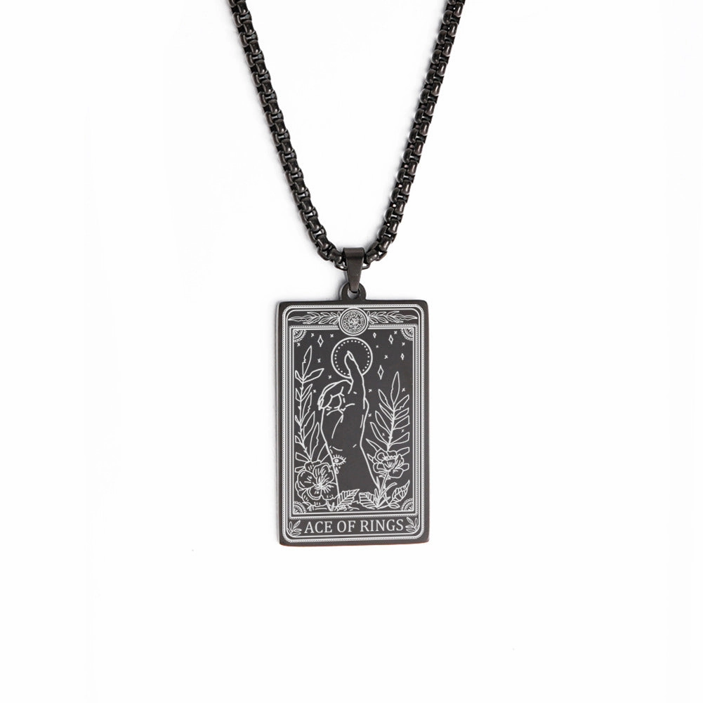 Wholesale Titanium Steel Square Tarot Card Series Ring King Stainless Steel Necklaces