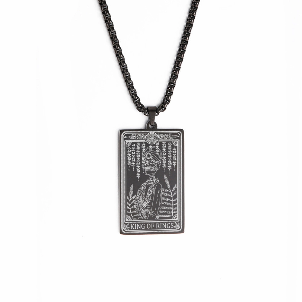 Wholesale Titanium Steel Square Tarot Card Series Ring King Stainless Steel Necklaces
