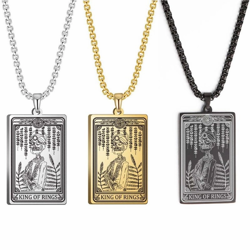 Wholesale Titanium Steel Square Tarot Card Series Ring King Stainless Steel Necklaces