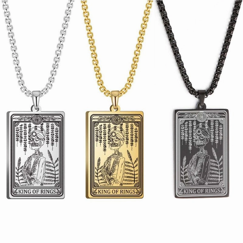 Wholesale Titanium Steel Square Tarot Card Series Ring King Stainless Steel Necklaces