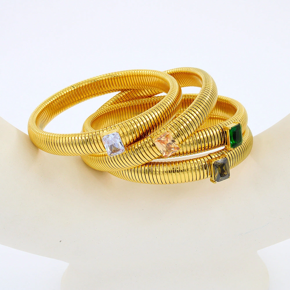 Wholesale Titanium Steel Square Zircon 18K Gold Stainless Steel Bracelet