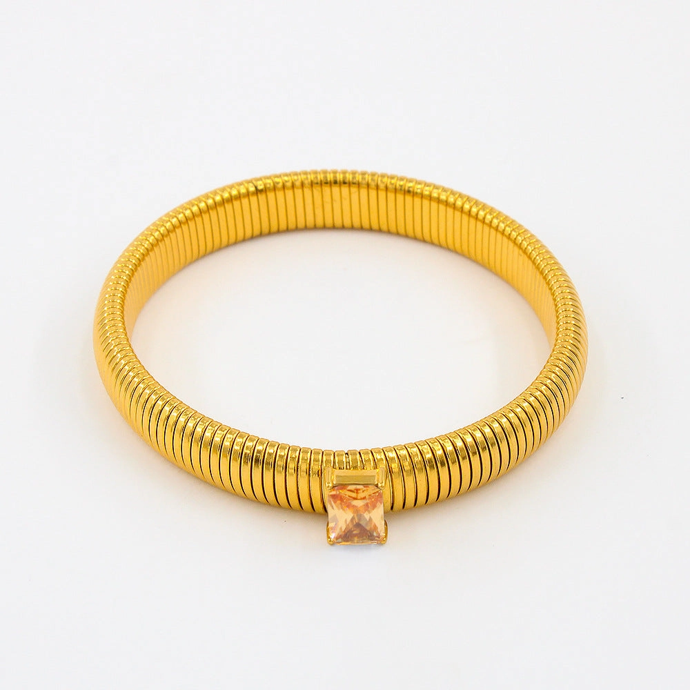 Wholesale Titanium Steel Square Zircon 18K Gold Stainless Steel Bracelet