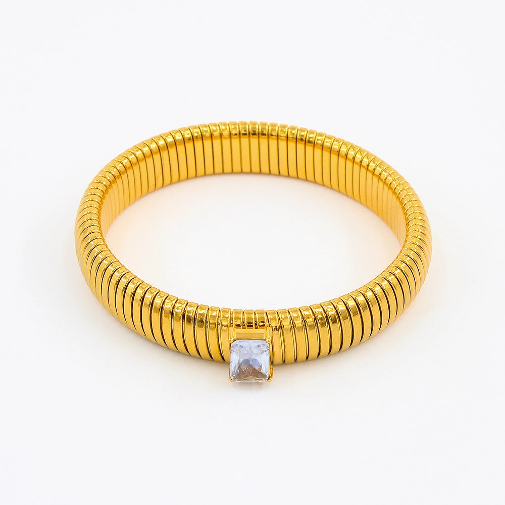 Wholesale Titanium Steel Square Zircon 18K Gold Stainless Steel Bracelet