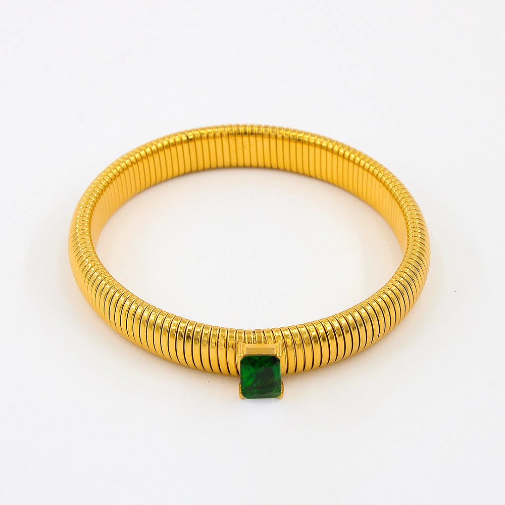 Wholesale Titanium Steel Square Zircon 18K Gold Stainless Steel Bracelet
