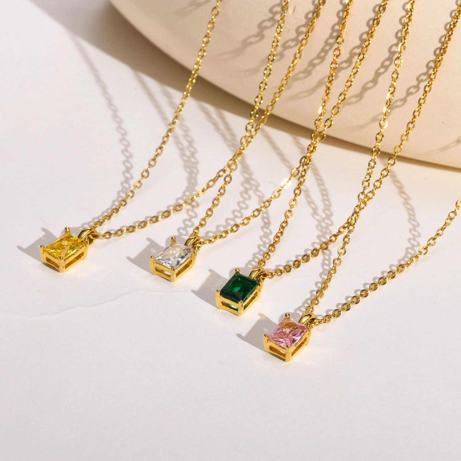 Wholesale Titanium Steel Square Zircon Necklace