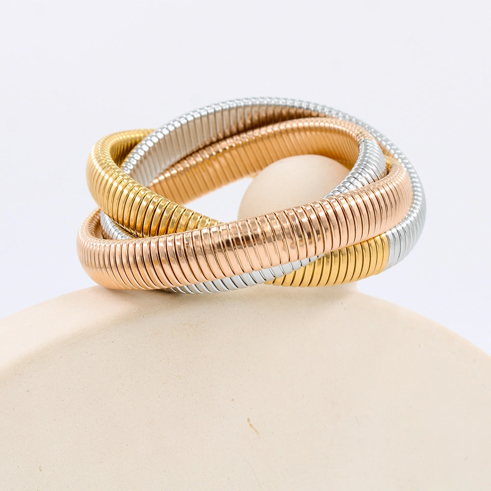 Wholesale Titanium Steel Three -layer Wound Vacuum 18K Gold -plated Bracelet