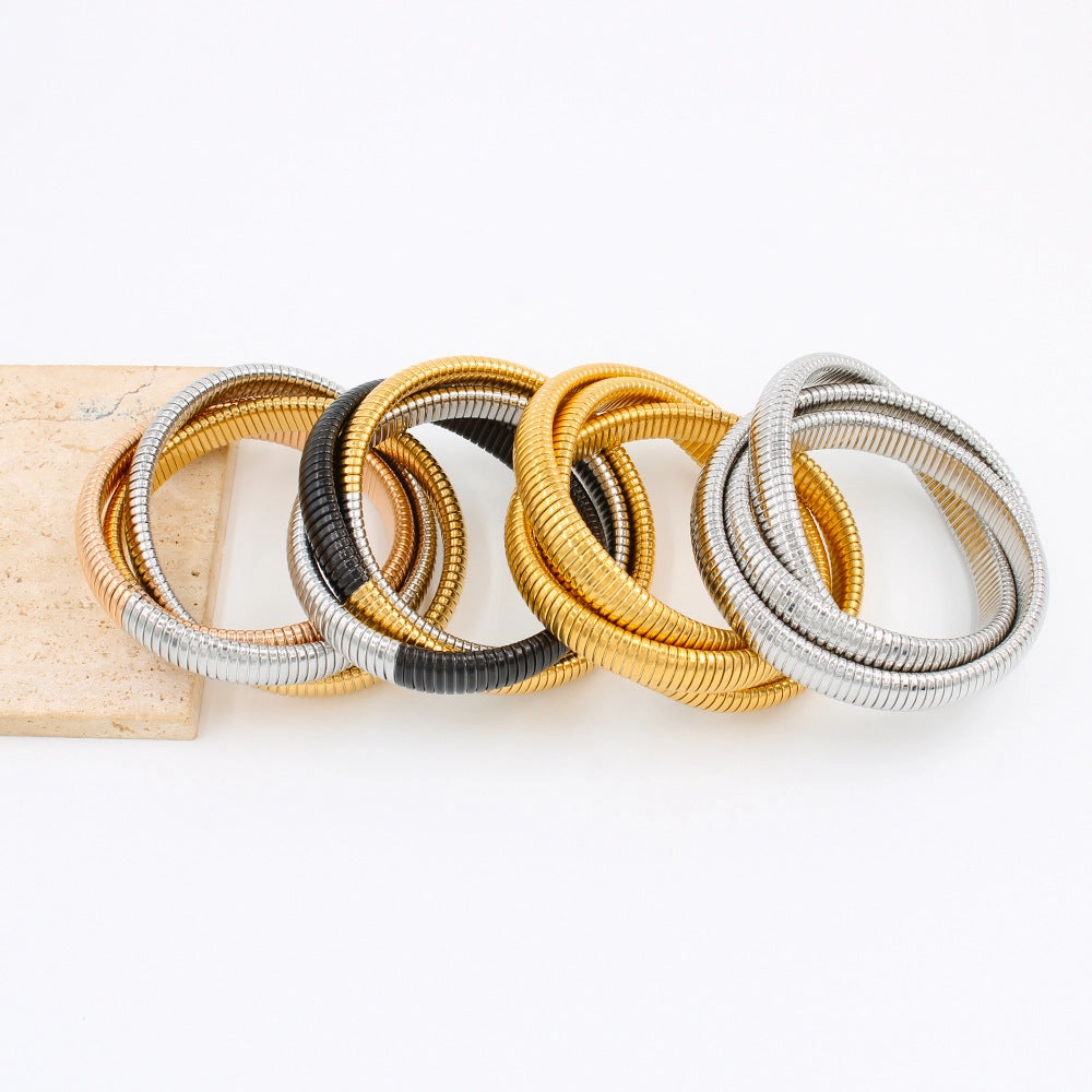 Wholesale Titanium Steel Three -layer Wound Vacuum 18K Gold -plated Bracelet