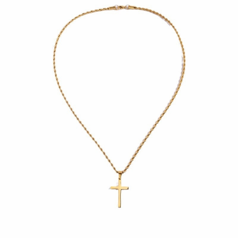 Wholesale Titanium Steel Twisted Chain Double Cross Necklace