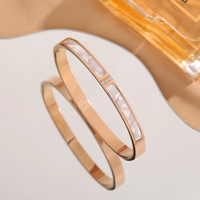Wholesale Titanium Steel White Shell Inlaid Diamond Bracelets