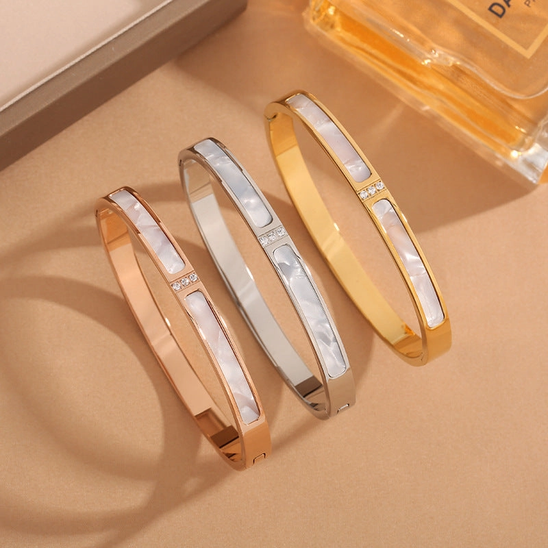 Wholesale Titanium Steel White Shell Inlaid Diamond Bracelets