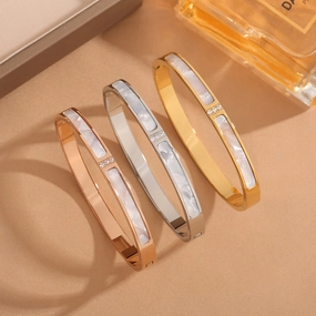 Wholesale Titanium Steel White Shell Inlaid Diamond Bracelets