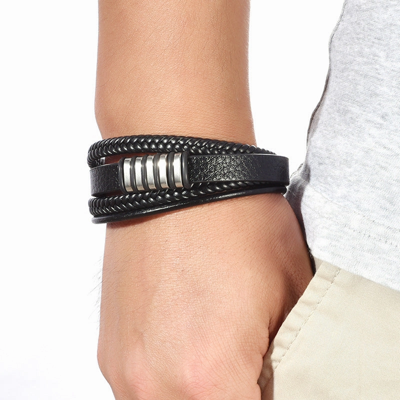 Wholesale Titanium Steel Woven Leather Rope Bracelets
