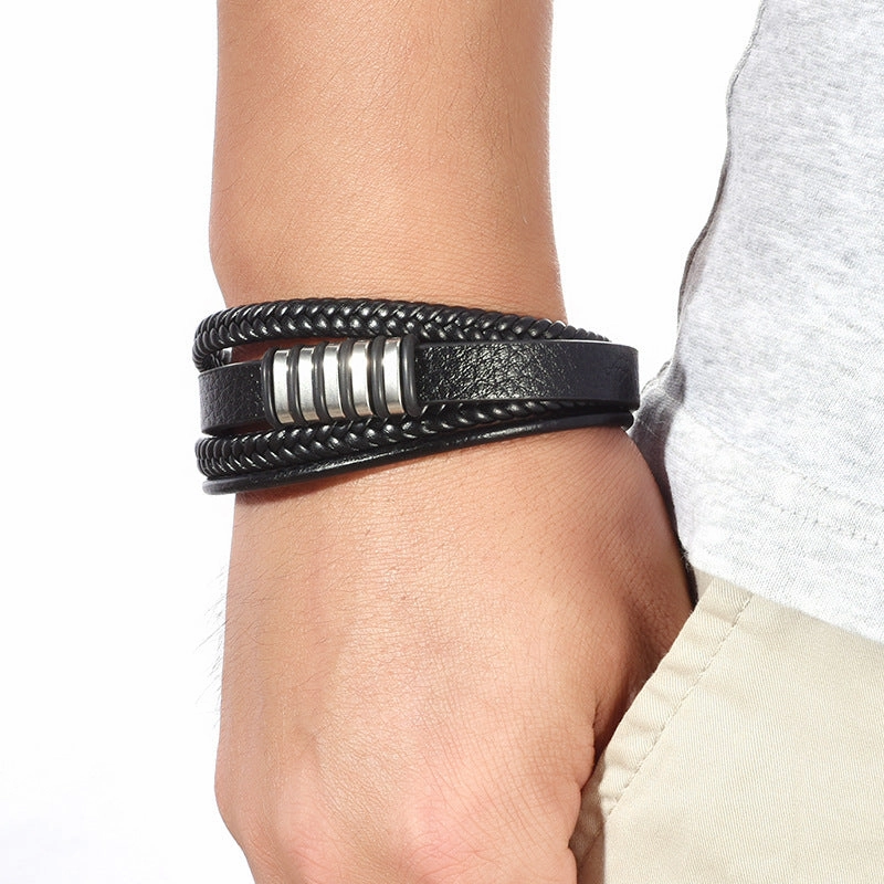 Wholesale Titanium Steel Woven Leather Rope Bracelets