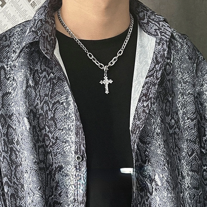 Wholesale Titanium Steel Zircon Cross Pendant Necklace