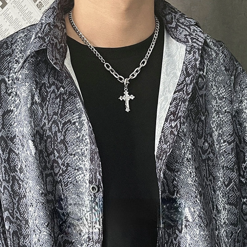 Wholesale Titanium Steel Zircon Cross Pendant Necklace