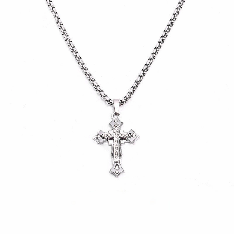 Wholesale Titanium Steel Zircon Cross Pendant Necklace