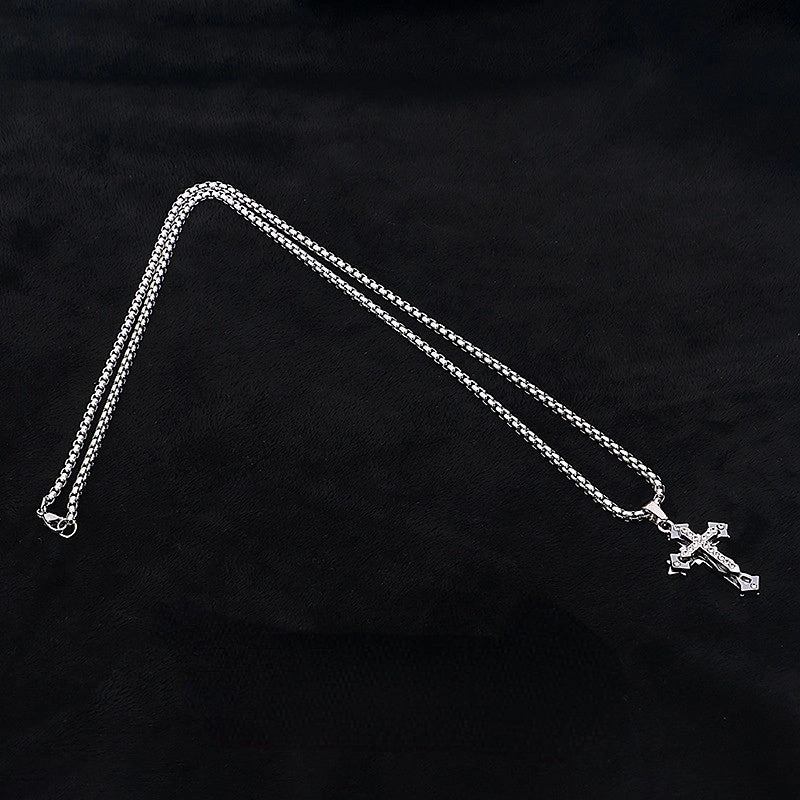 Wholesale Titanium Steel Zircon Cross Pendant Necklace