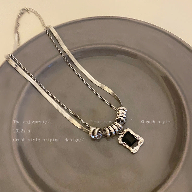 Wholesale Titanium Steel Zircon Double Layer Necklace Sweater Chain Clavicle Chain
