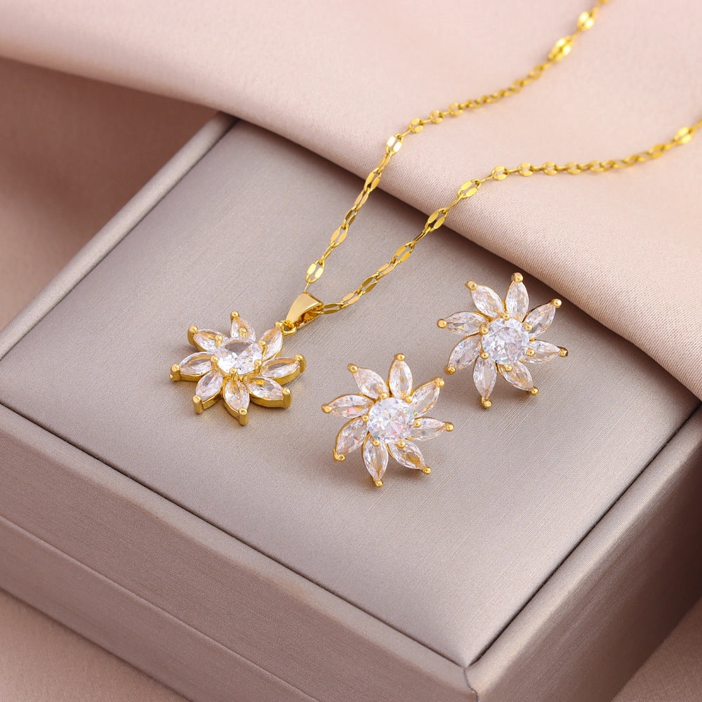Wholesale Titanium Steel Zircon Earring Necklace Set