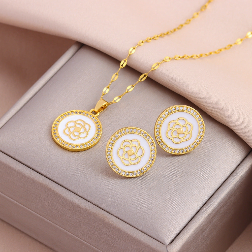 Wholesale Titanium Steel Zircon Earring Necklace Set