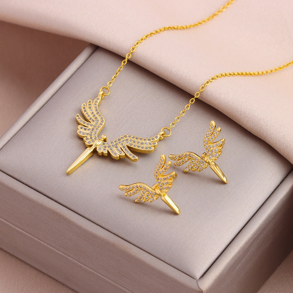 Wholesale Titanium Steel Zircon Earring Necklace Set