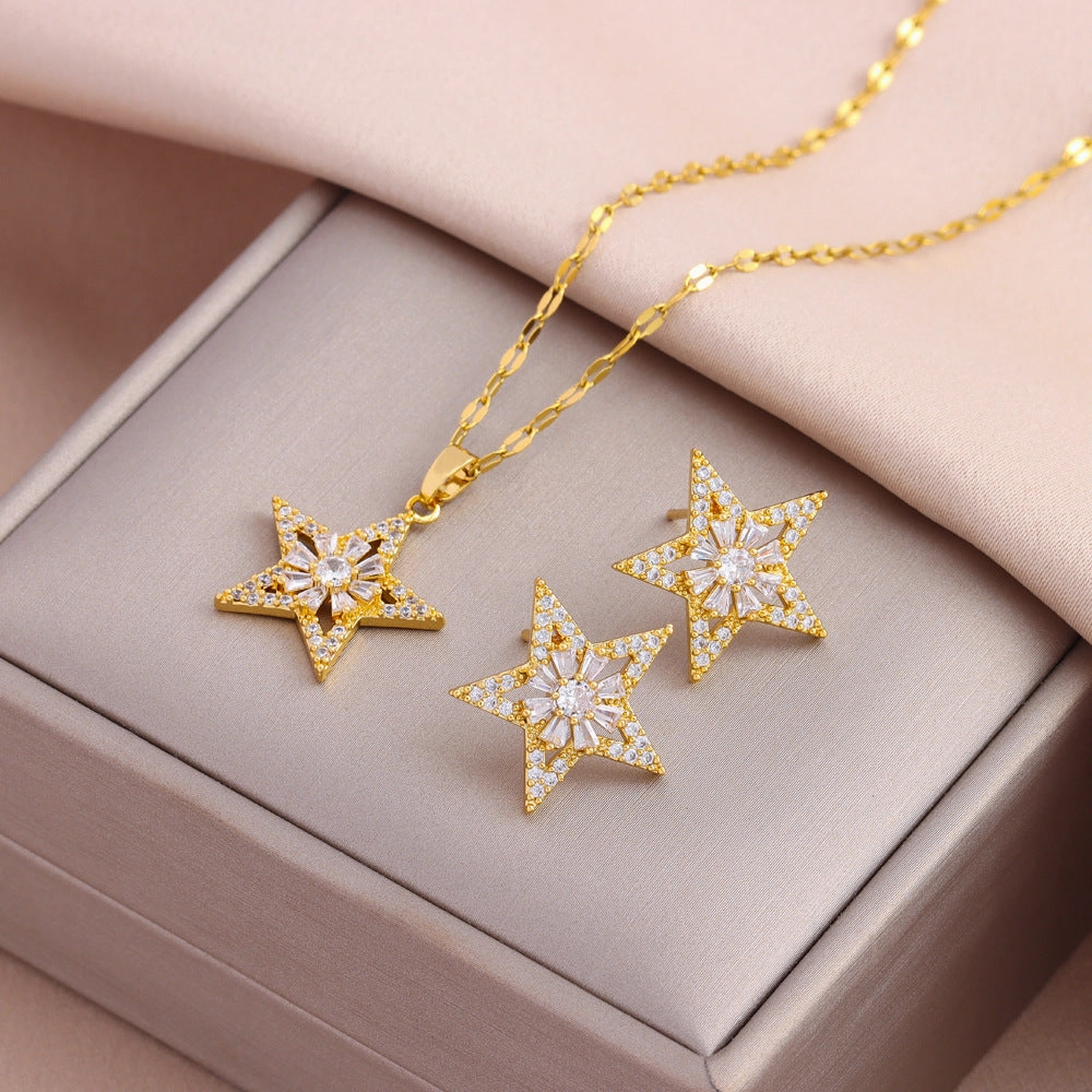 Wholesale Titanium Steel Zircon Earring Necklace Set